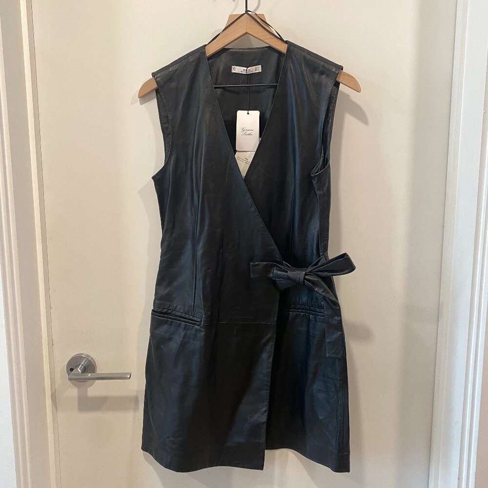 🖤 Mango Melisa Genuine Leather Wrap Dress Black Sleeveless NWT